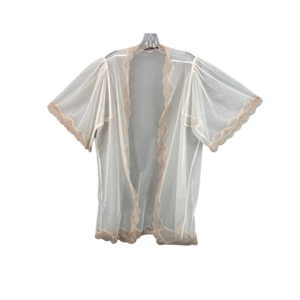 Victoria's Secret Kimono Robe Womens Sz M Soft Pink Sheer Mesh Lace Romantic